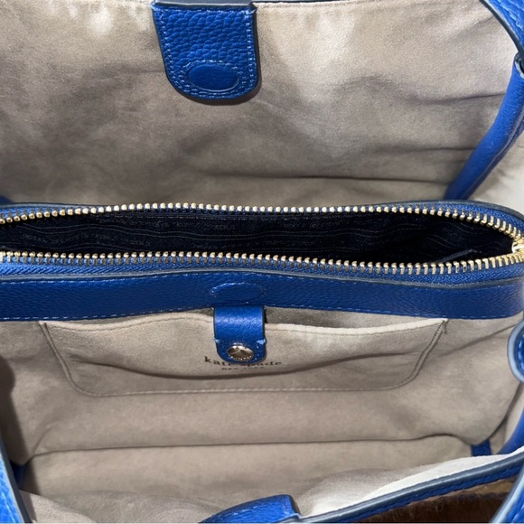 Kate Spade Knott Blue Striped Medium Straw with Leather Trim Crossbody Tote - Picture 4 of 13